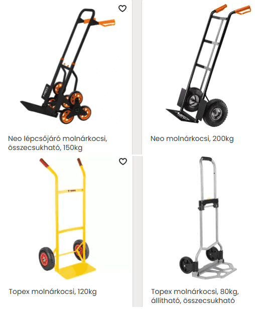 Molnárkocsi típusok